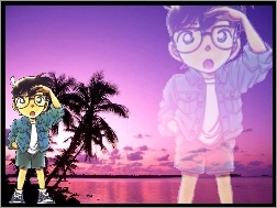 plaża, chłopak, szorty, Detective Conan, palmy